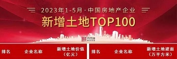 2023年1-5月中国房地产企业新增地皮TOP100排行榜，，，，，今年会以27.8万平方米的新增地皮建面成功登榜